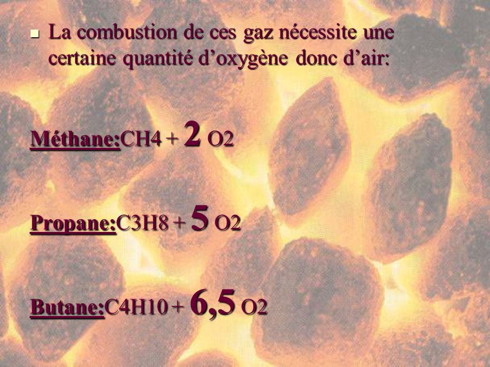 La combustion de ces gaz nécessite une certaine quantité d’oxygène donc d’air: