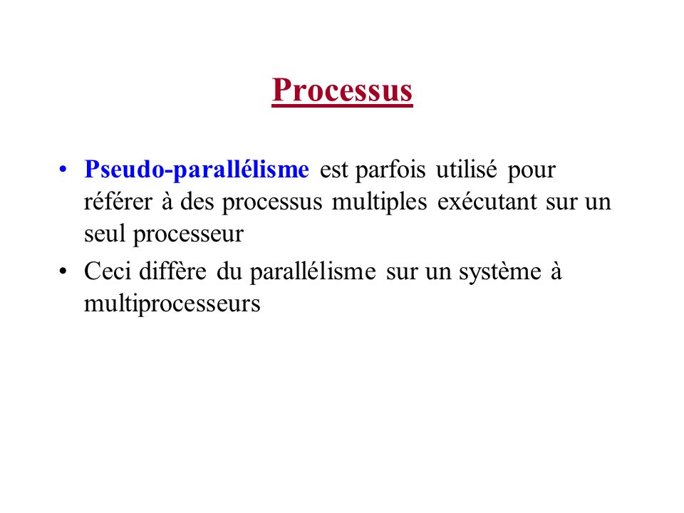 Processus Pseudo-parallélisme est parfois utilisé pour référer à des processus multiples exécutant sur un seul processeur.