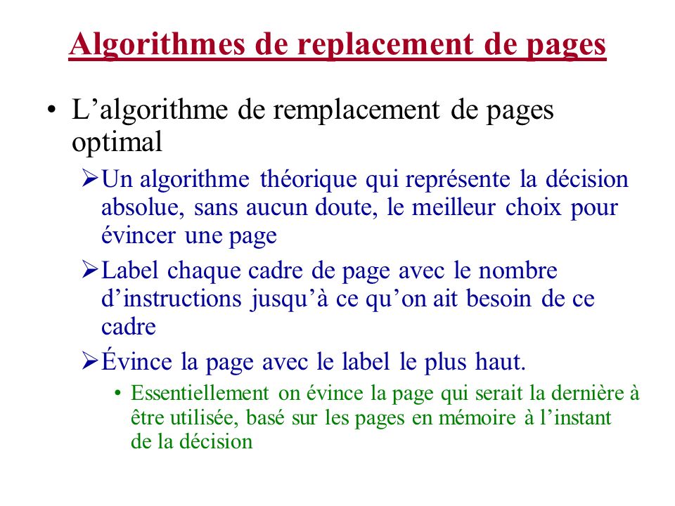 Algorithmes de replacement de pages