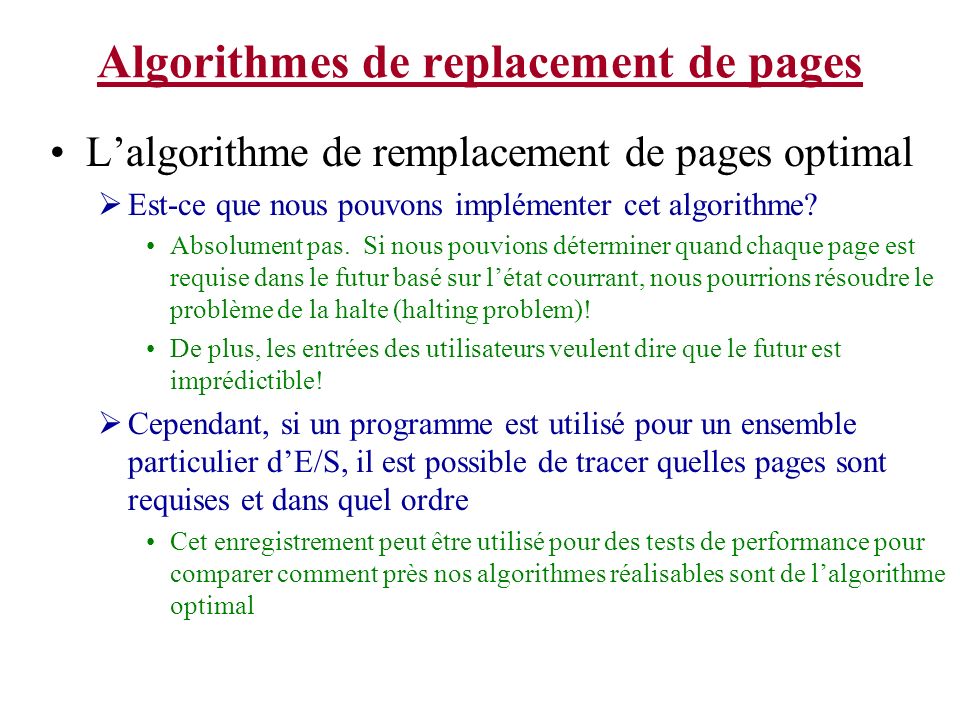 Algorithmes de replacement de pages
