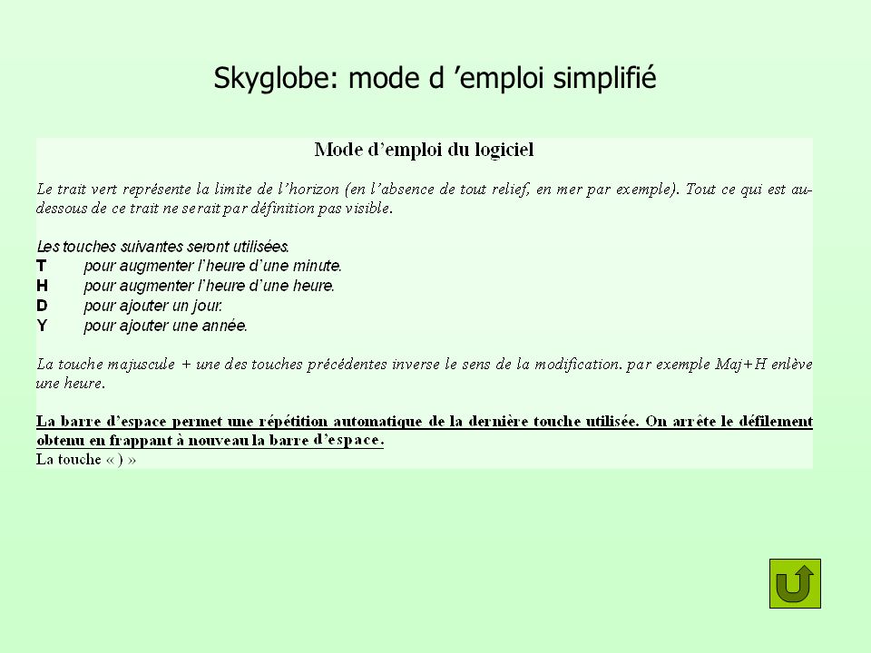 Skyglobe: mode d ’emploi simplifié
