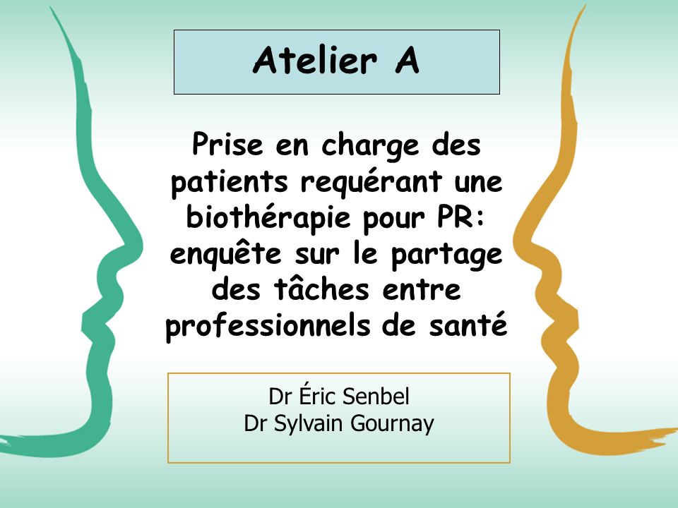 Atelier A Prise en charge des patients requérant une biothérapie pour PR: enquête sur le partage des tâches entre professionnels de santé.