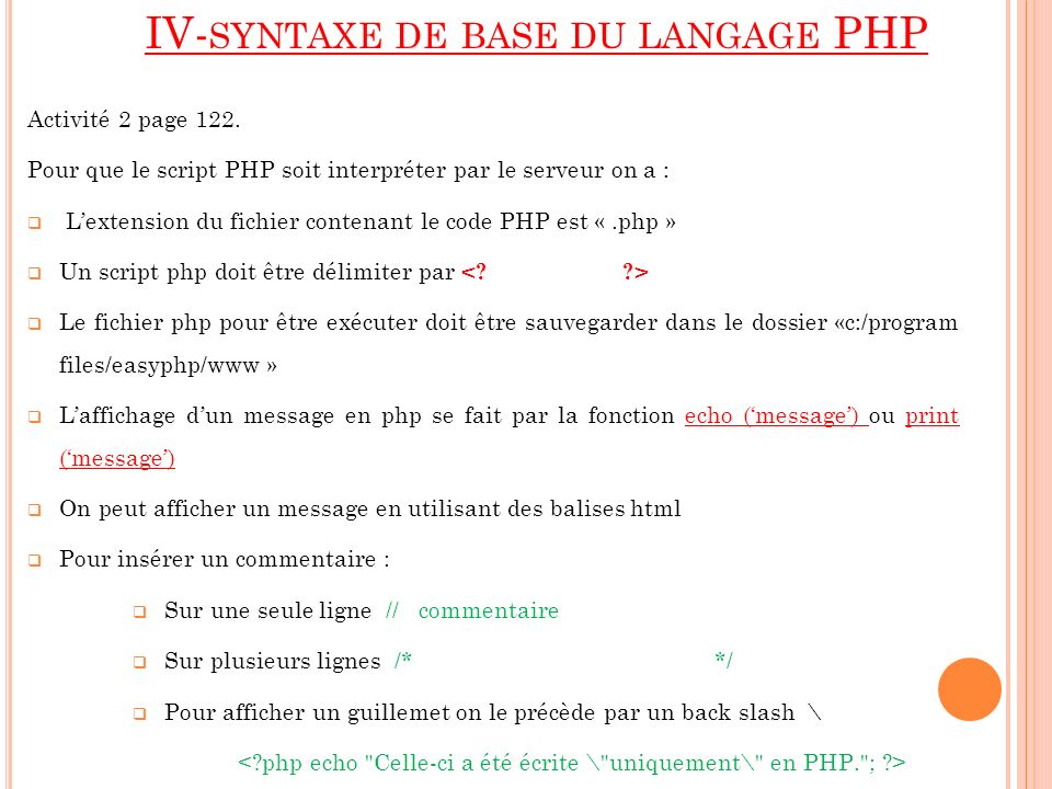 IV-syntaxe de base du langage PHP