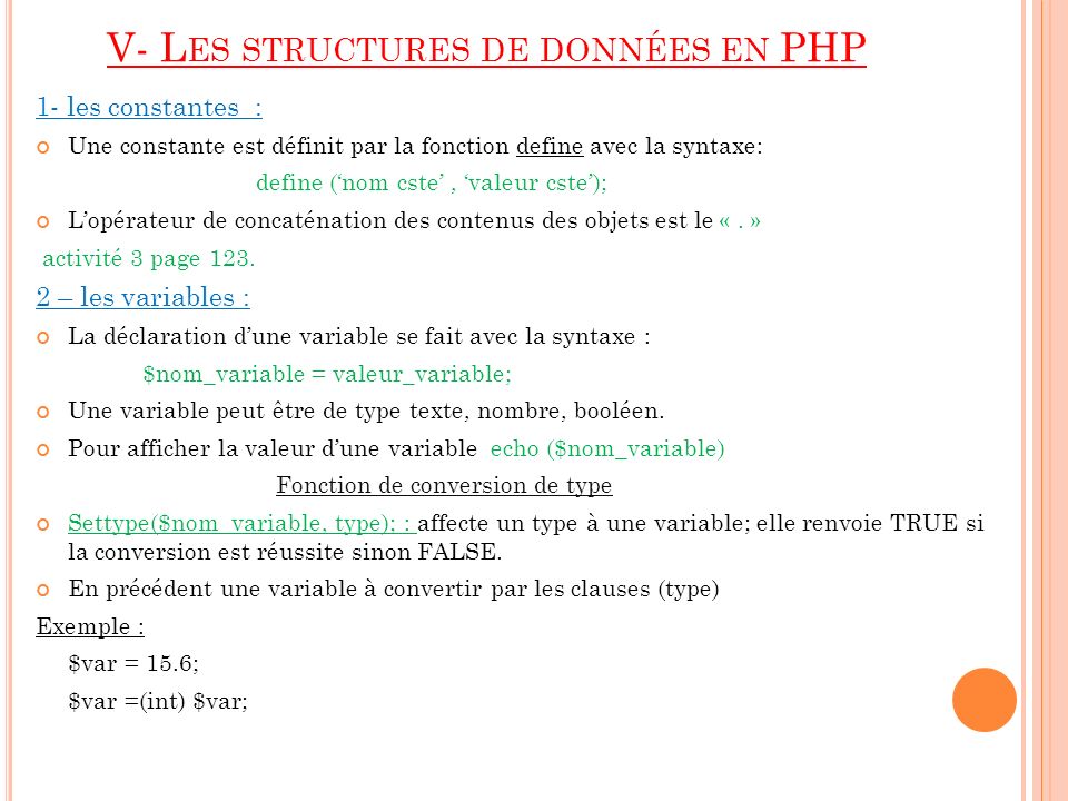 V- Les structures de données en PHP