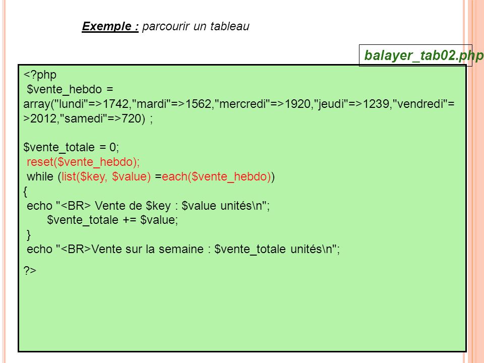 balayer_tab02.php Exemple : parcourir un tableau