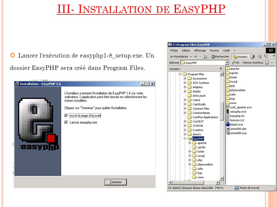 III- Installation de EasyPHP
