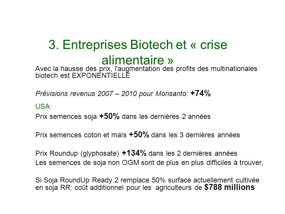 3. Entreprises Biotech et « crise alimentaire »