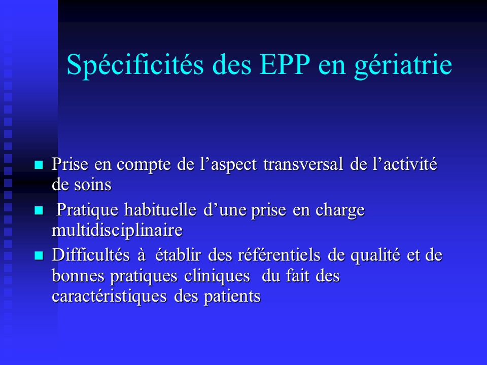 Spécificités des EPP en gériatrie