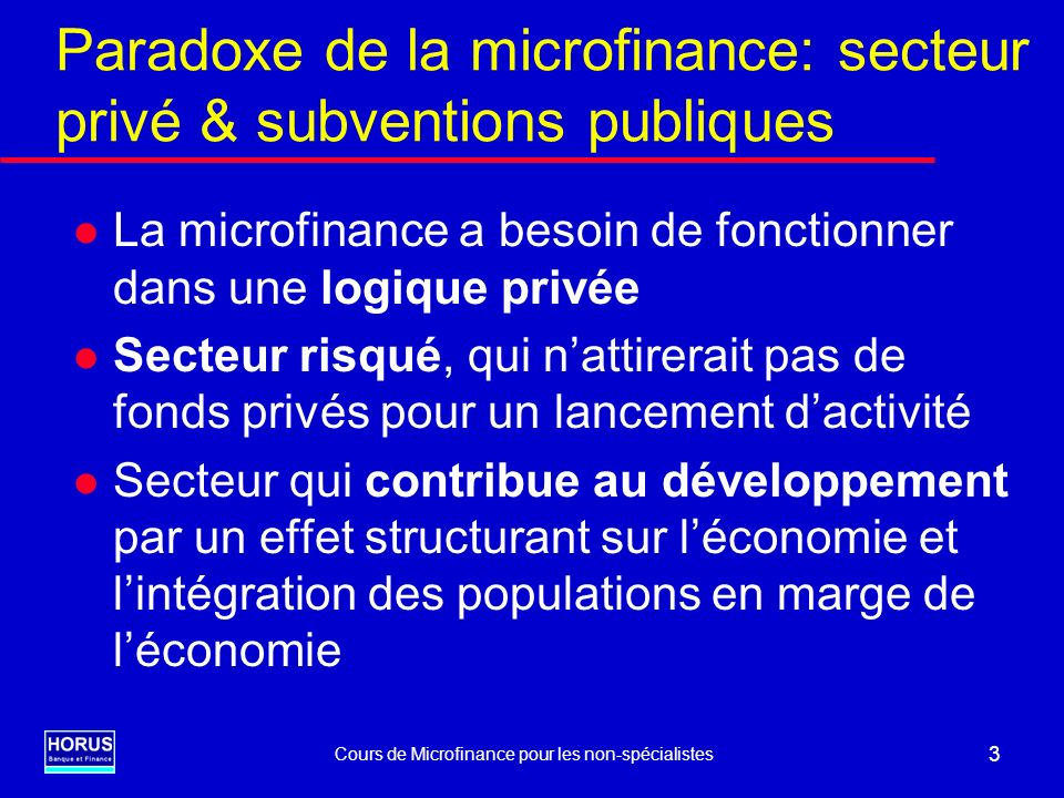 Paradoxe de la microfinance: secteur privé & subventions publiques