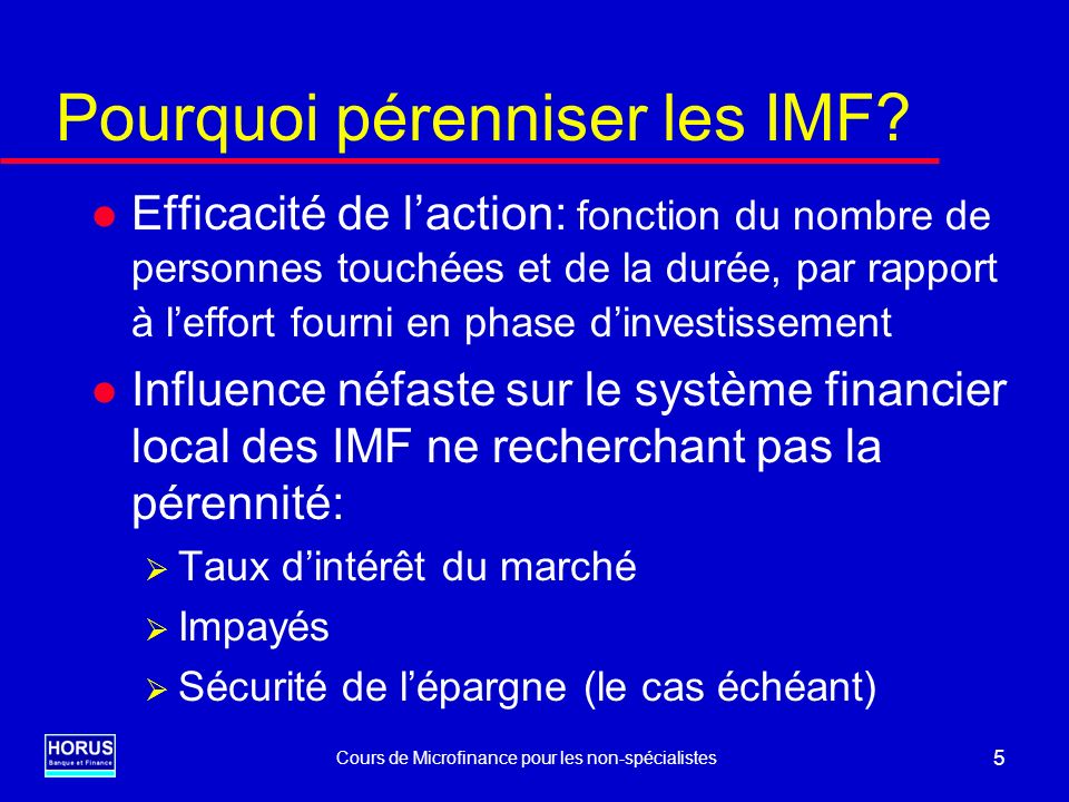 Pourquoi pérenniser les IMF