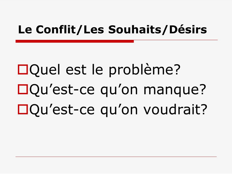 Le Conflit/Les Souhaits/Désirs