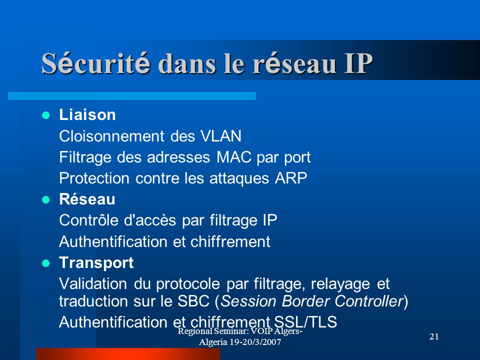 Sécurité dans le réseau IP