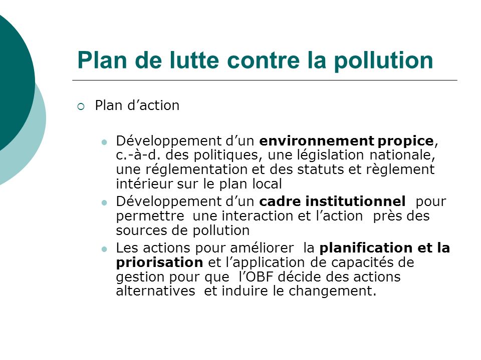 Plan de lutte contre la pollution