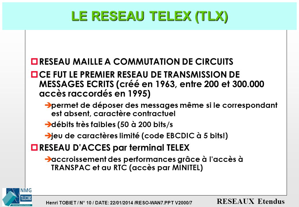 LE RESEAU TELEX (TLX) RESEAU MAILLE A COMMUTATION DE CIRCUITS