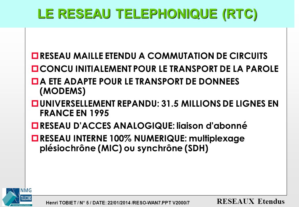 LE RESEAU TELEPHONIQUE (RTC)