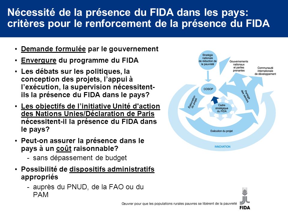 Nécessité de la présence du FIDA dans les pays: critères pour le renforcement de la présence du FIDA