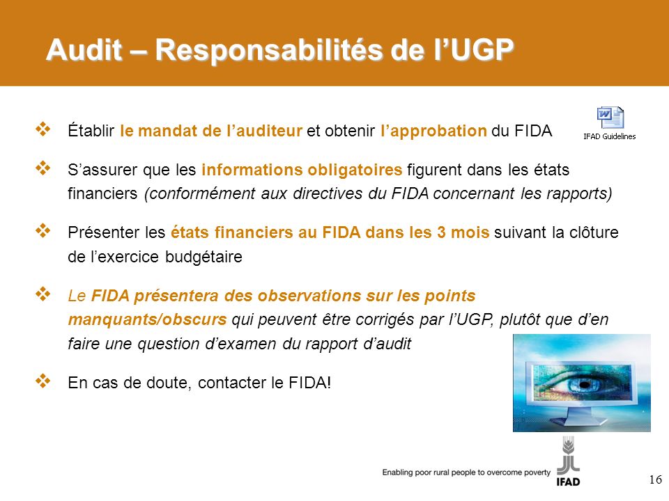 Audit – Responsabilités de l’UGP