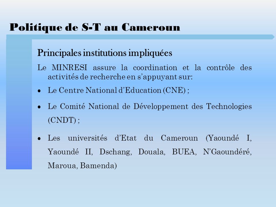 Politique de S-T au Cameroun