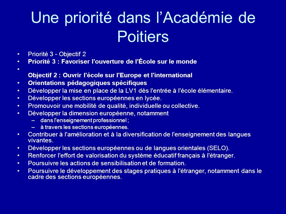 Une priorité dans l’Académie de Poitiers