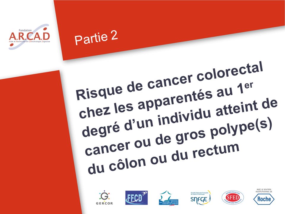 Partie 2 Risque de cancer colorectal chez les apparentés au 1er degré d’un individu atteint de cancer ou de gros polype(s) du côlon ou du rectum.