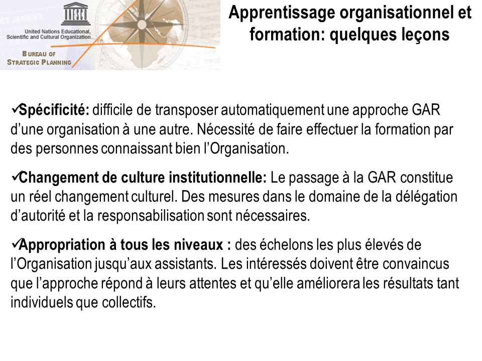 Approche de la gestion axée sur les résultats (GAR) telle qu'appliquée à  l'UNESCO: Principes directeurs