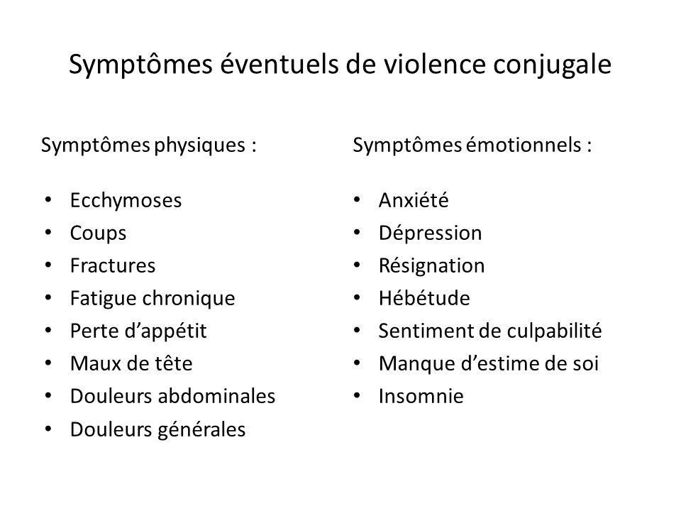 Symptômes éventuels de violence conjugale
