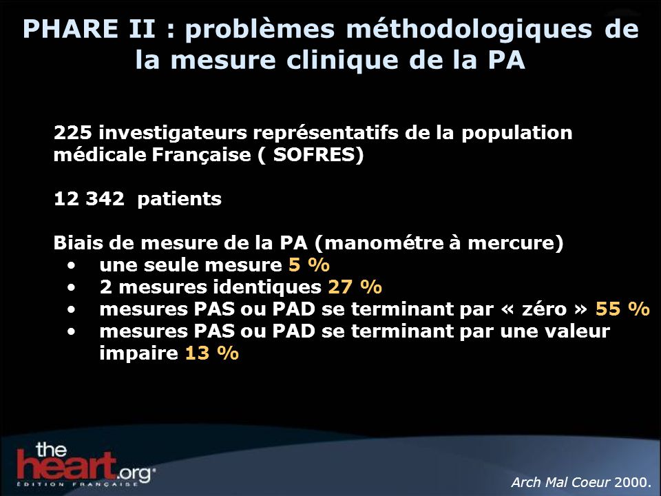 PHARE II : problèmes méthodologiques de la mesure clinique de la PA