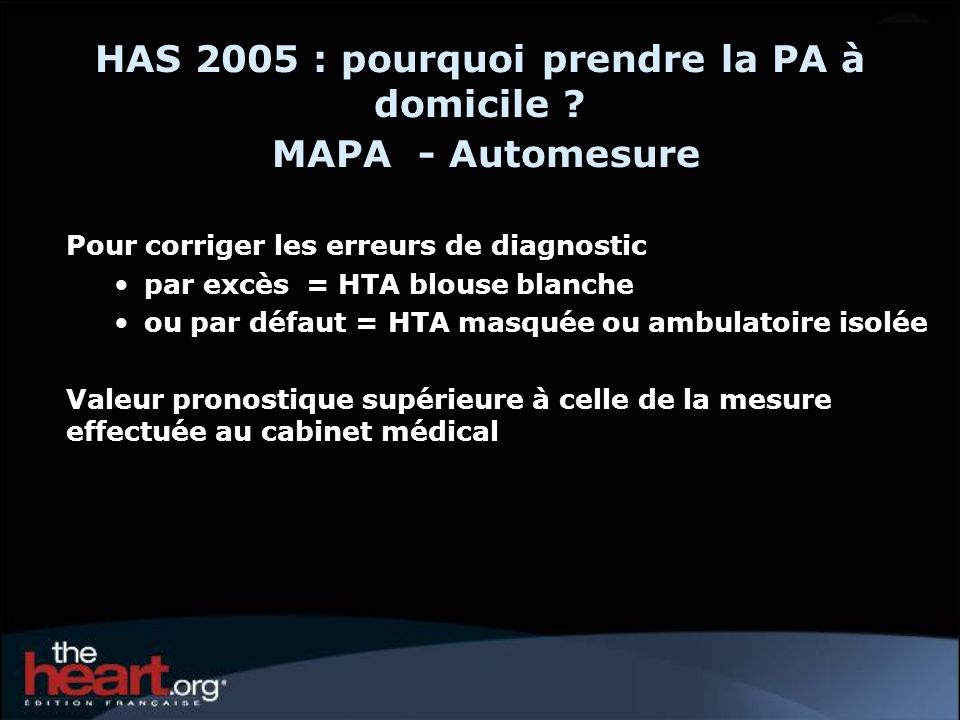 HAS 2005 : pourquoi prendre la PA à domicile MAPA - Automesure