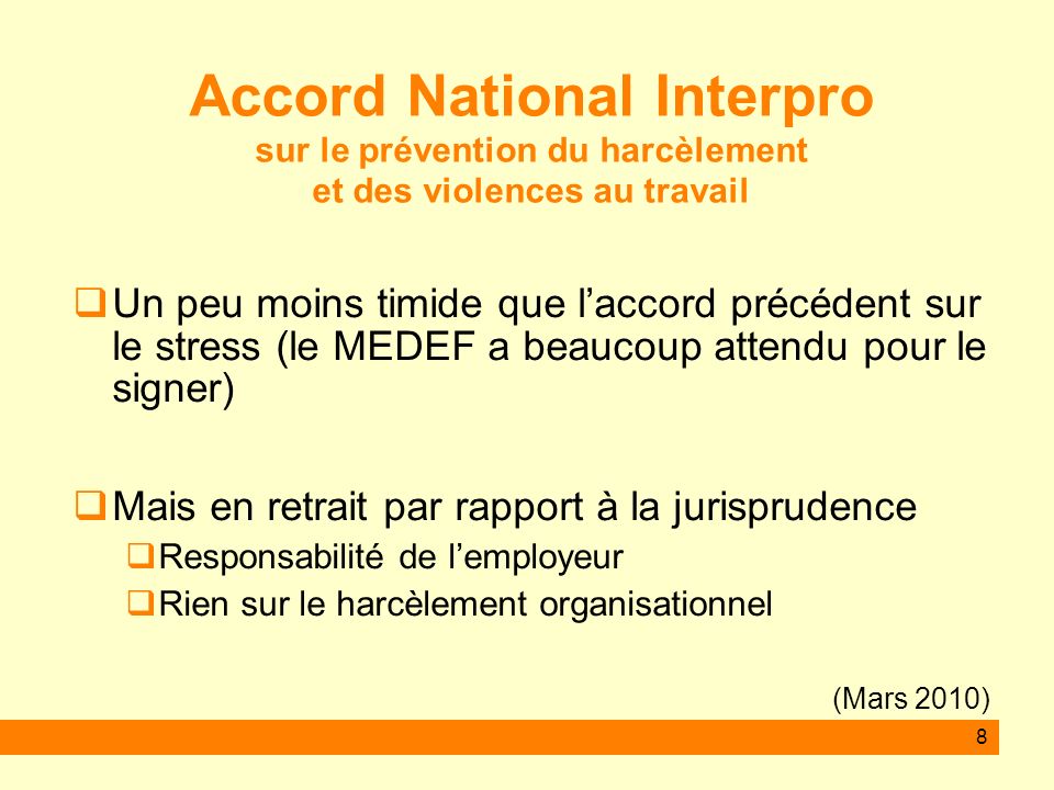 Accord National Interpro sur le prévention du harcèlement et des violences au travail