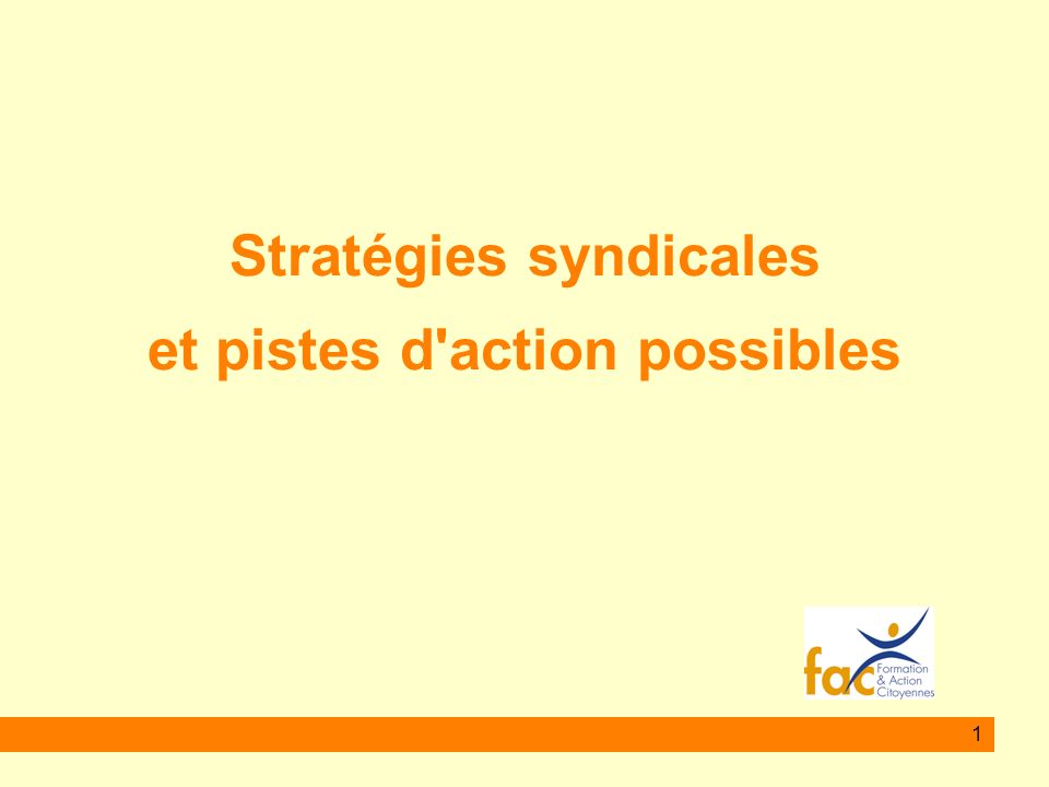 Stratégies syndicales et pistes d action possibles