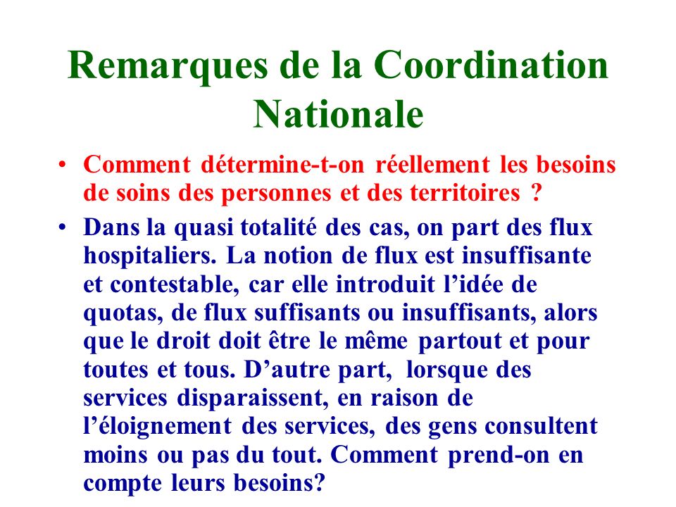 Remarques de la Coordination Nationale