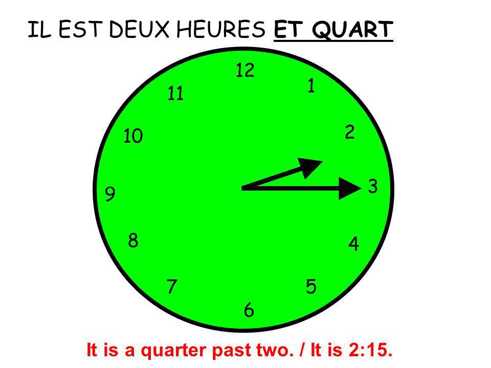 It is a quarter past two. / It is 2:15.