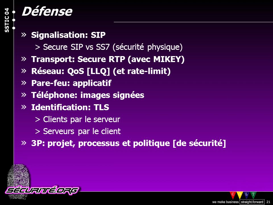 Défense Signalisation: SIP Secure SIP vs SS7 (sécurité physique)