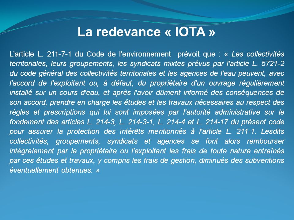 La redevance « IOTA »