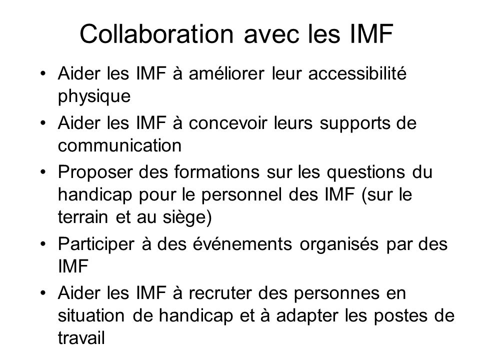 Collaboration avec les IMF
