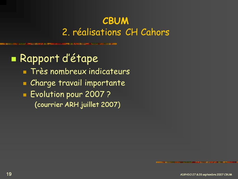 CBUM 2. réalisations CH Cahors