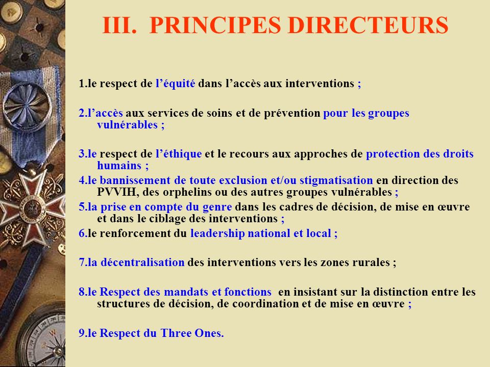 III. PRINCIPES DIRECTEURS
