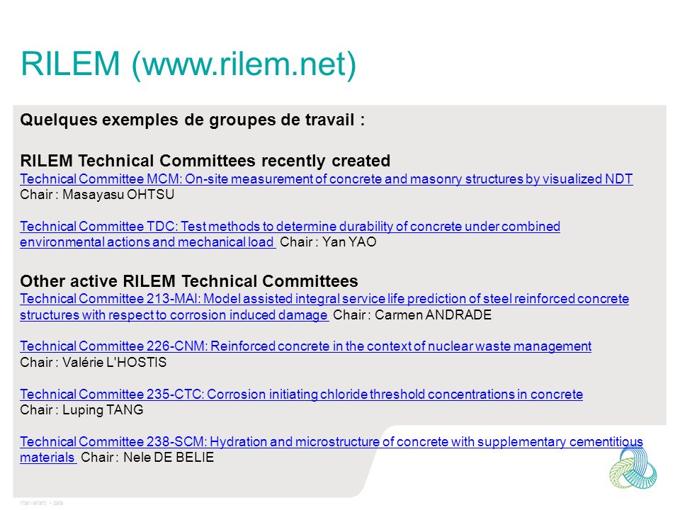 RILEM (  Quelques exemples de groupes de travail :