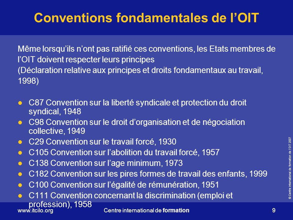 Conventions fondamentales de l’OIT