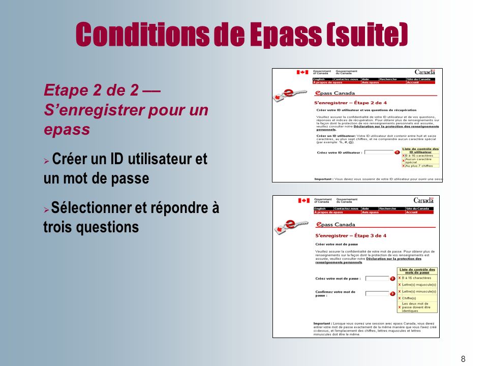 Conditions de Epass (suite)