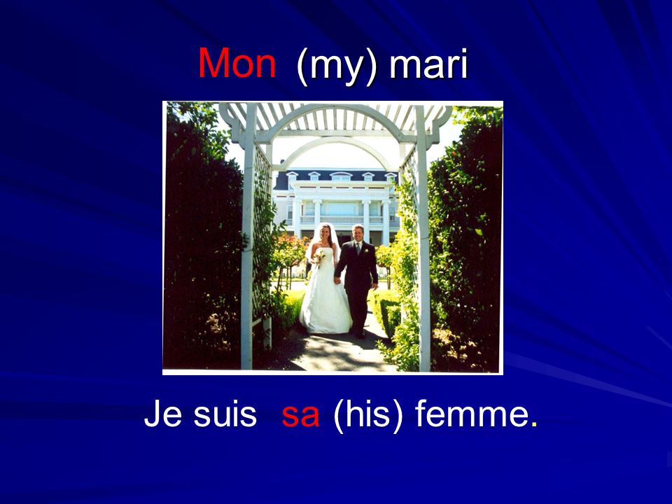 (my) mari Mon Je suis (his) femme. sa