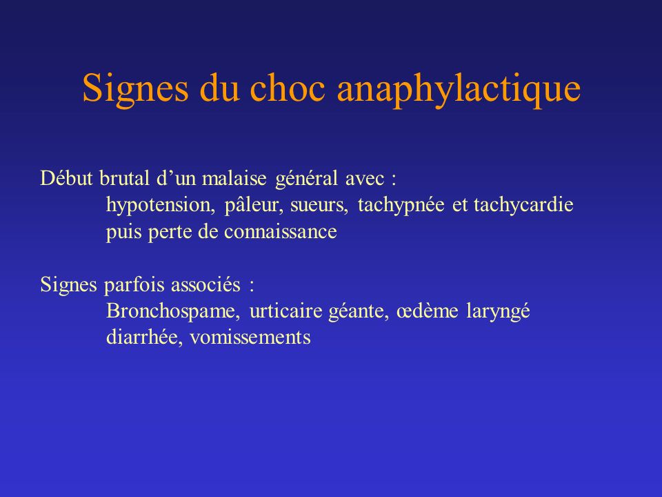 Signes du choc anaphylactique