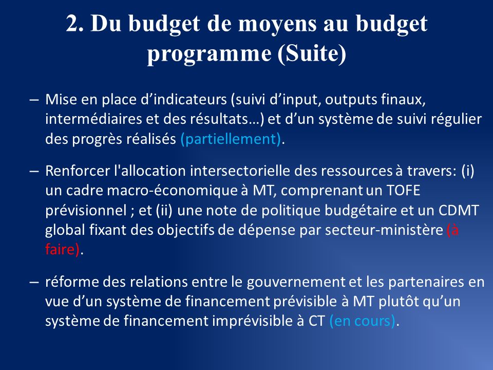 2. Du budget de moyens au budget programme (Suite)