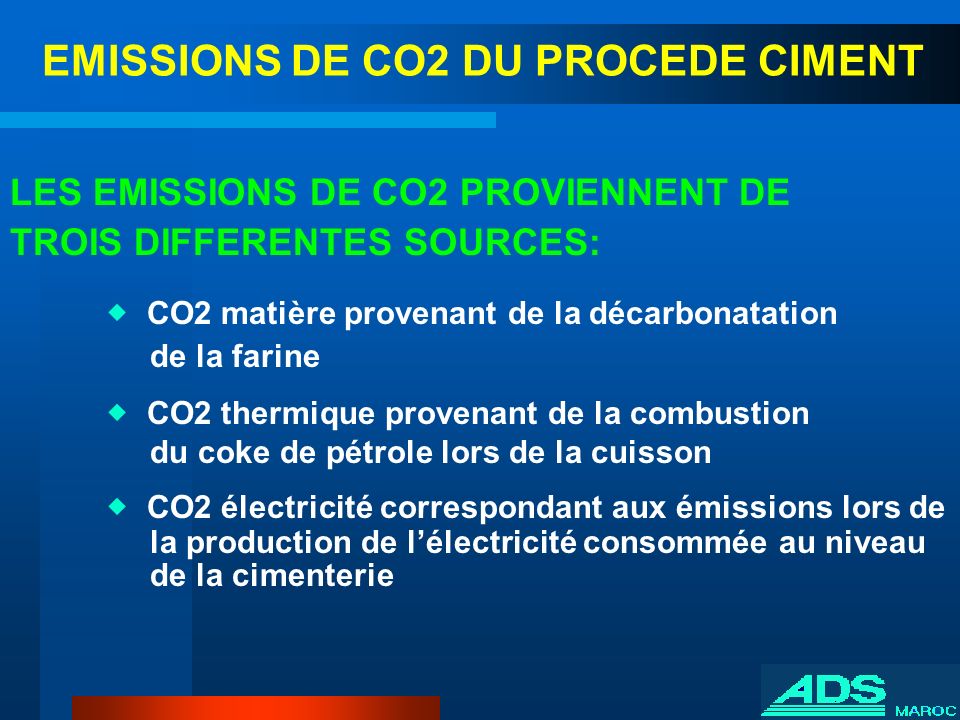 EMISSIONS DE CO2 DU PROCEDE CIMENT