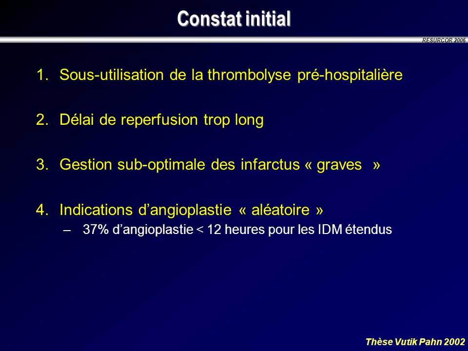 Constat initial Sous-utilisation de la thrombolyse pré-hospitalière