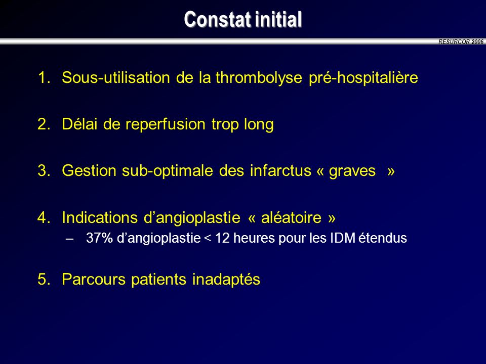 Constat initial Sous-utilisation de la thrombolyse pré-hospitalière
