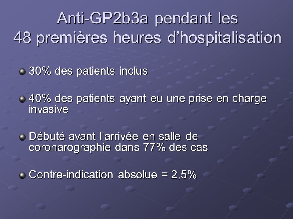 Anti-GP2b3a pendant les 48 premières heures d’hospitalisation