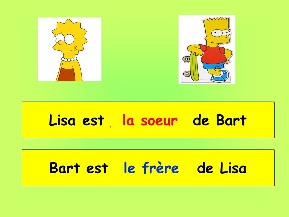 Lisa est __ _____ de Bart Bart est __ _____ de Lisa