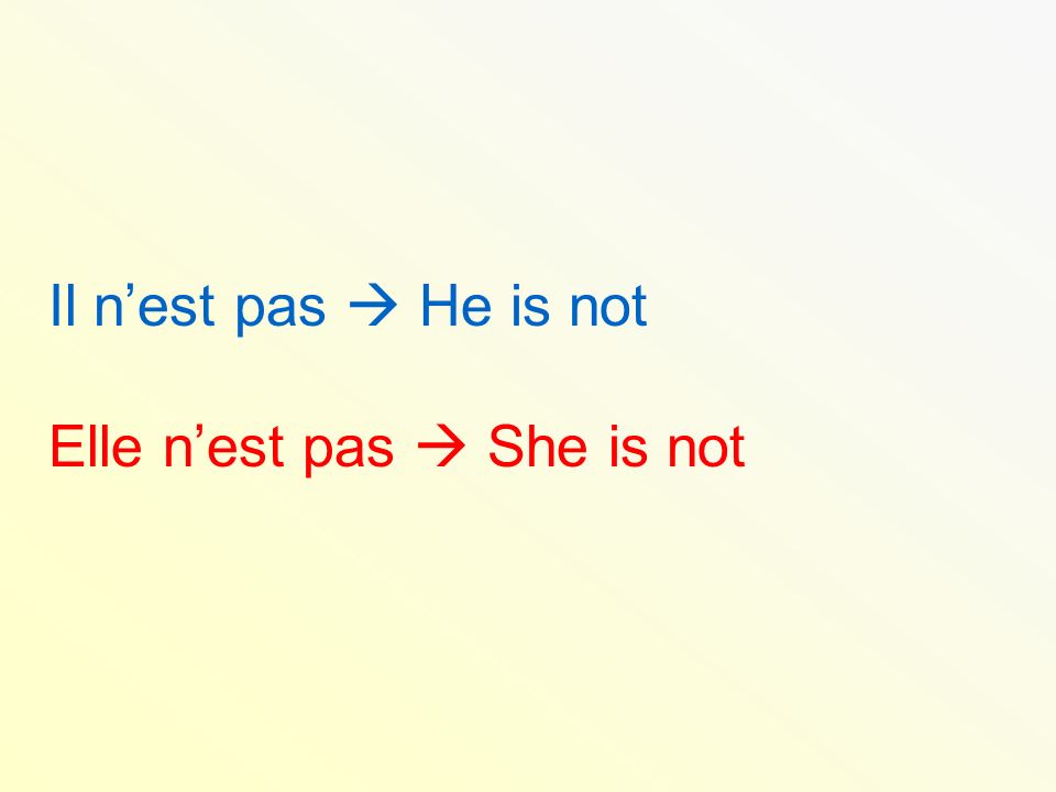 Il n’est pas  He is not Elle n’est pas  She is not