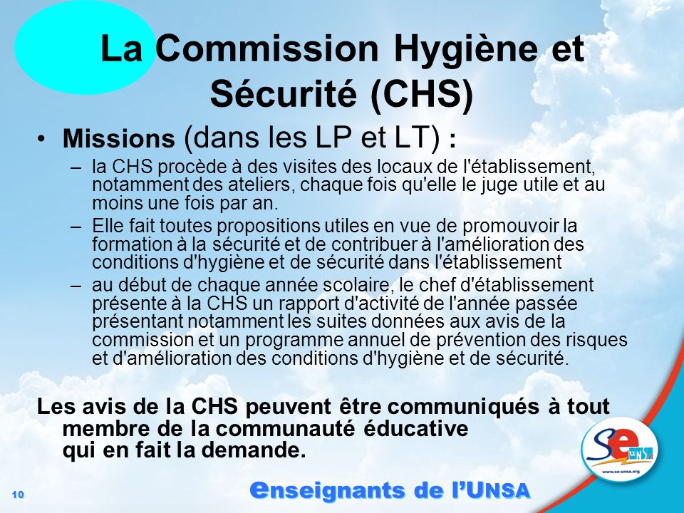 La Commission Hygiène et Sécurité (CHS)